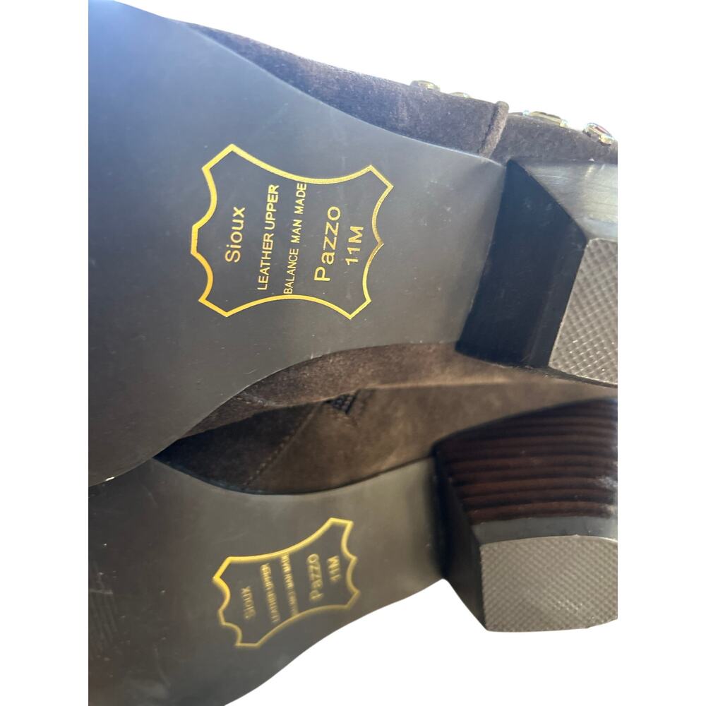 Pazzo Sioux Chocolate Brown Suede Rhinestone Embellished Cowboy Boots - Picture 7 of 12